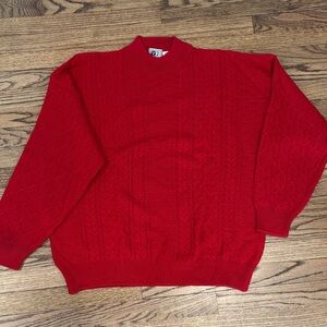 Versace V2 Vibrant Red Wool Cable-Knit Mock Neck Sweater
